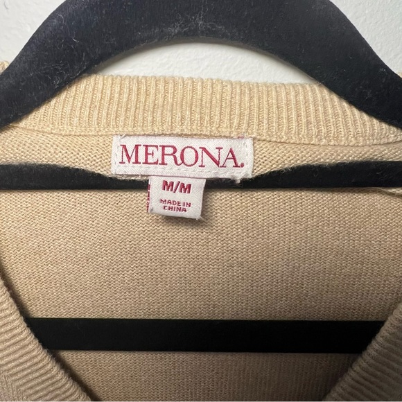 Merona Neutral Beige Tan High V Neck Wool Blend Sweater Men's Size M - Picture 9 of 10